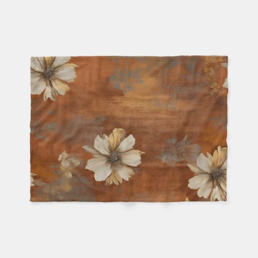 Verbrand Sinaasappel Beige Grey Boerderij Bloemen Fleece Deken (Voorkant (Horizontaal))