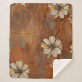 Verbrand Sinaasappel Beige Grey Boerderij Bloemen Sherpa Deken