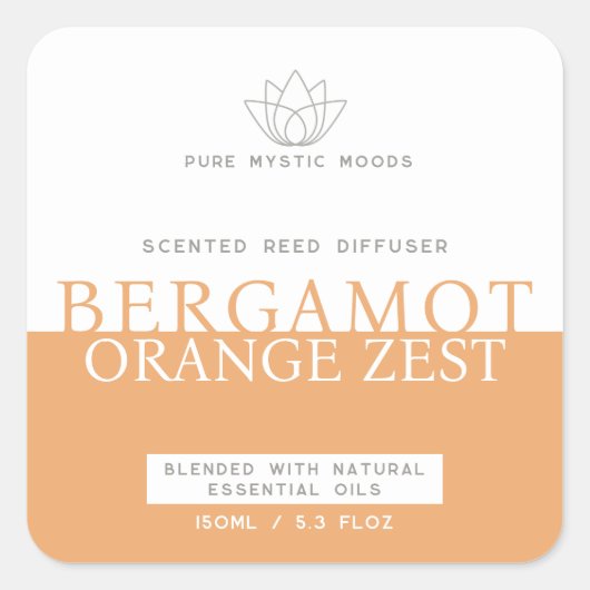 Verbrand sinaasappel bergamot riet diffuser produc vierkante sticker (Voorkant)