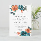 Verbrand Sinaasappel Blauwgroen Bloemen Herfst rep Kaart (Staand voorkant)