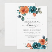 Verbrand Sinaasappel Blauwgroen Bloemen Herfst rep Kaart (Voorkant / Achterkant)