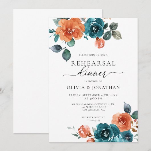 Verbrand Sinaasappel Blauwgroen Bloemen Herfst rep Kaart (Voorkant / Achterkant)