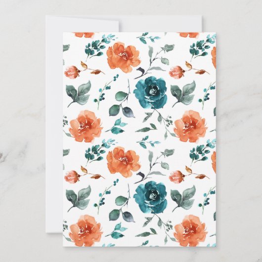 Verbrand Sinaasappel Blauwgroen Bloemen Rustiek Vr Kaart (Achterkant)