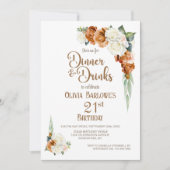 Verbrand Sinaasappel Bloemen 21e Verjaardag Diner  Kaart (Voorkant)
