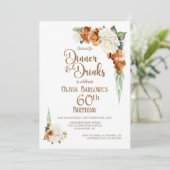 Verbrand Sinaasappel Bloemen 60e Verjaardag Dinner Kaart (Staand voorkant)