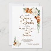 Verbrand Sinaasappel Bloemen 65e Verjaardag Dinner Kaart (Voorkant)