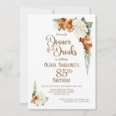 Verbrand Sinaasappel Bloemen 85e Verjaardag Dinner Kaart (Voorkant)