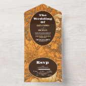 Verbrand Sinaasappel Bloemen Art Nouveau Bruiloft All In One Uitnodiging (Binnen)