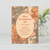 Verbrand Sinaasappel Bloemen Art Nouveau bruiloft  Kaart (Staand voorkant)