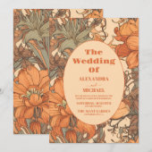 Verbrand Sinaasappel Bloemen Art Nouveau bruiloft  Kaart (Voorkant / Achterkant)