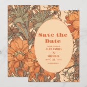 Verbrand Sinaasappel Bloemen Art Nouveau Bruiloft Save The Date (Voorkant / Achterkant)
