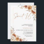 Verbrand Sinaasappel Bloemen Boho Sweet 16 Verjaar Kaart<br><div class="desc">Burnt Sinaasappel Floral Boho Sweet 16 Birthday Invitation Bohemian inspireerde 16 verjaardagsuitnodiging met verbrande sinaasappel en beige bloemstukken en een modern kalligrafie afbeelding als kop in een faux roos gouden textuur. Ideaal voor iedereen die op zoek is naar een bohemian geïnspireerde zoete zestienjarige verjaardagsuitnodiging.</div>