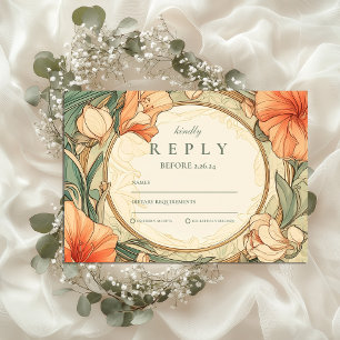 Verbrand Sinaasappel Bloemen bruiloft RSVP Kaartje