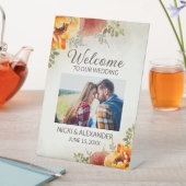 Verbrand Sinaasappel Bloemen bruiloft welkomstfoto Reclamebord Met Voetstuk (Insitu)