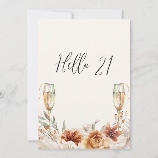 Verbrand Sinaasappel Bloemen en Glazen 21e Verjaar Kaart (Achterkant)