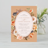  verbrand Sinaasappel Bloemen Foliage Wedding Folie Uitnodiging (Staand Voorkant)