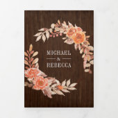 Verbrand Sinaasappel Bloemen Foto Collage Wood Wed Drieluik Uitnodiging (Cover)