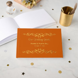 Verbrand Sinaasappel Bloemen Gouden Folie Wedding Gastenboek