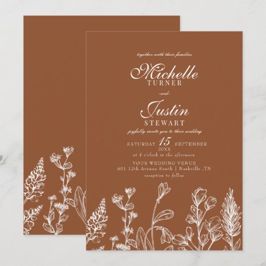 Verbrand Sinaasappel Bloemen Huwelijksuitnodiginge Kaart (Voorkant / Achterkant)