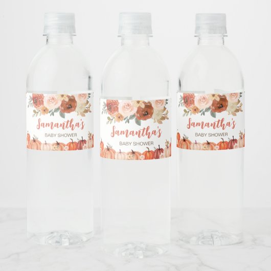 Verbrand Sinaasappel Bloemen Pompoen Baby shower Waterfles Etiket (Flessen)