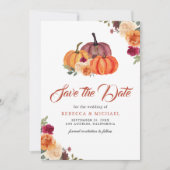 Verbrand Sinaasappel Bloemen Pompoen bruiloft Save The Date (Voorkant)