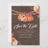 Verbrand Sinaasappel Bloemen Pompoen Hout Wedding Save The Date (Voorkant)