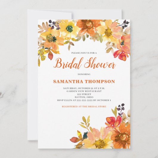 Verbrand Sinaasappel Bloemen Vrijgezellenfeest Kaart (Voorkant)