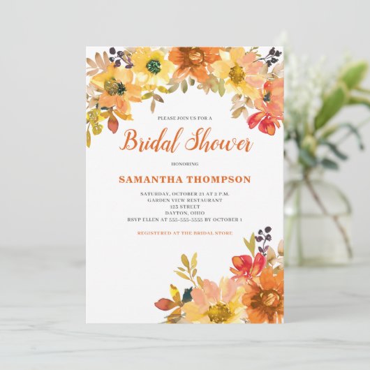 Verbrand Sinaasappel Bloemen Vrijgezellenfeest Kaart (Staand voorkant)