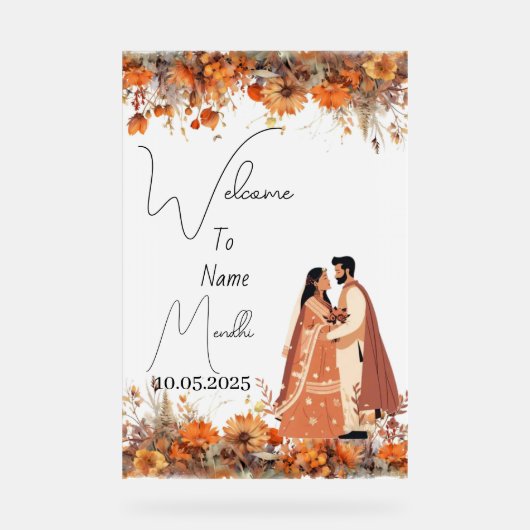 Verbrand sinaasappel bloemenacryl Mendhi teken Acryl Bord (Voorkant)