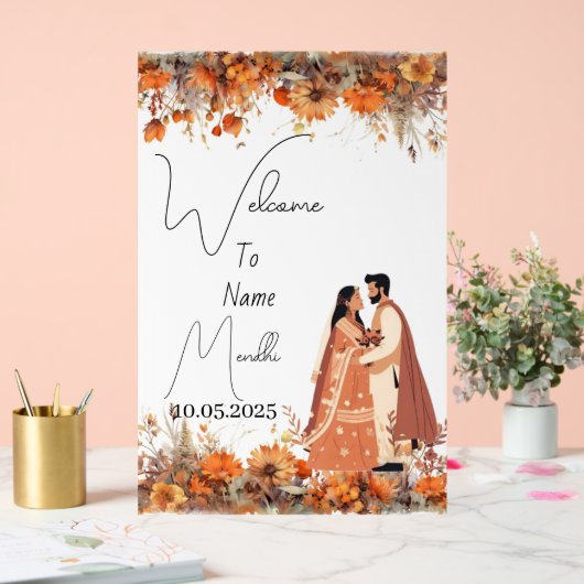 Verbrand sinaasappel bloemenacryl Mendhi teken Acryl Bord (Huwelijk)