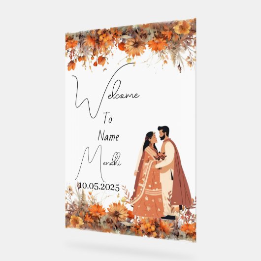 Verbrand sinaasappel bloemenacryl Mendhi teken Acryl Bord (Hoek)