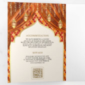 Verbrand Sinaasappel Bloemengordijn Indische Hindo Drieluik Uitnodiging (Binnenzijde eerst)