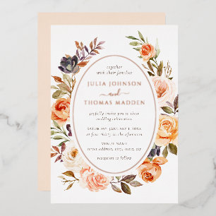Verbrand Sinaasappel Blush Bloemen Foliage Wedding Folie Uitnodiging