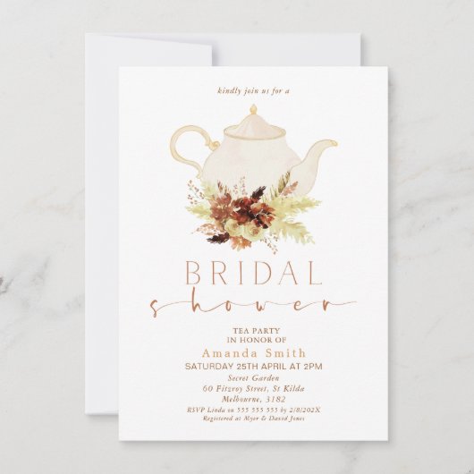 Verbrand Sinaasappel Boho Floral Tea Party Vrijgez Kaart (Voorkant)