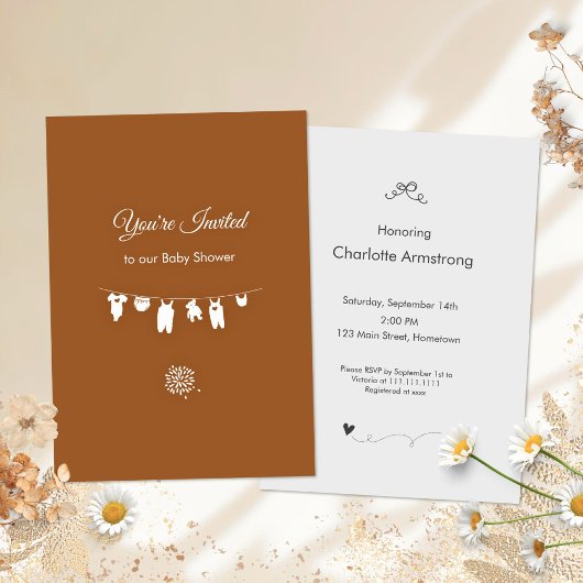 Verbrand Sinaasappel Boho Minimalistisch Baby show Kaart