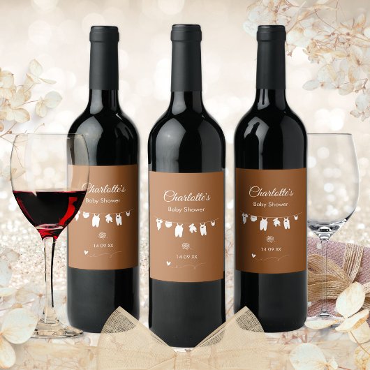 Verbrand Sinaasappel Boho Minimalistisch Baby show Wijn Etiket