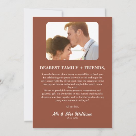 Verbrand Sinaasappel Boho Terracotta Rustiek Huwel Bedankkaart (Achterkant)