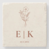 Verbrand Sinaasappel Boho Terracotta Wildflower We Stenen Onderzetter (Voorkant)