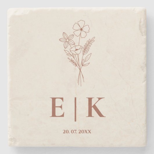 Verbrand Sinaasappel Boho Terracotta Wildflower We Stenen Onderzetter (Voorkant)