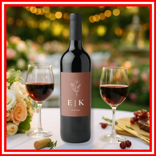 Verbrand Sinaasappel Boho Terracotta Wildflower We Wijn Etiket