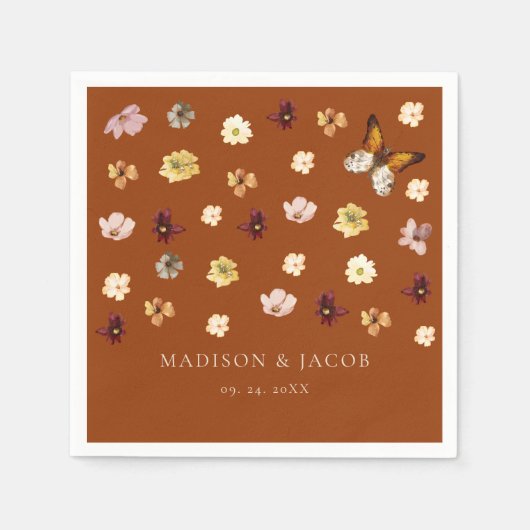 Verbrand Sinaasappel Boho Wildflower Wedding Servet (Voorkant)