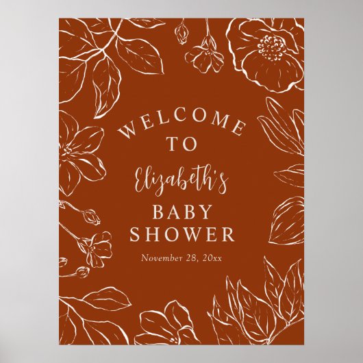 Verbrand Sinaasappel Botanische Bloemen Baby showe Poster (Voorkant)