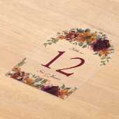 Verbrand Sinaasappel Bourgondië Bloemen Trouwtafel Acryl Uitnodigingen (Laagn)