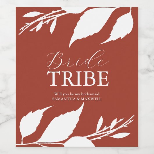 Verbrand Sinaasappel bruidsmeisje voorstel label Wijn Etiket (Enkel label)