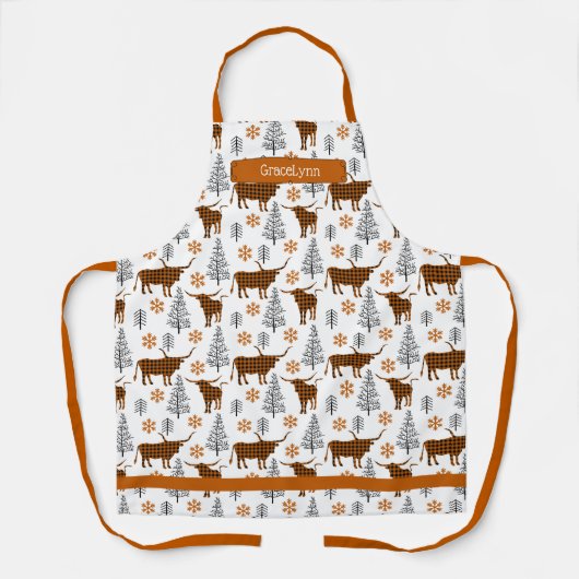 Verbrand Sinaasappel Buffel Plaid Longhorn Pattern Schort (Voorkant)