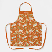 Verbrand Sinaasappel Bunny Floral Garden Design Schort (Voorkant)