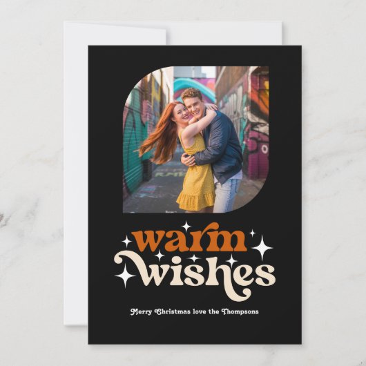 Verbrand Sinaasappel & Champagne Retro Kerstfoto Feestdagenkaart (Voorkant)