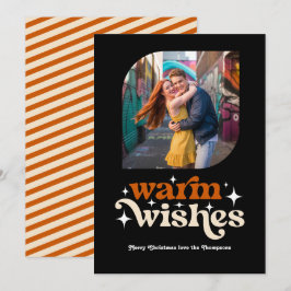 Verbrand Sinaasappel & Champagne Retro Kerstfoto Feestdagenkaart