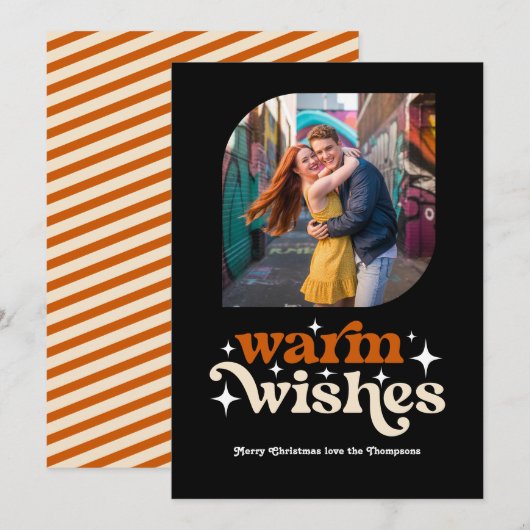 Verbrand Sinaasappel & Champagne Retro Kerstfoto Feestdagenkaart (Voorkant / Achterkant)