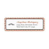 Verbrand Sinaasappel Damask Pattern Afstuderen Etiket (Voorkant)